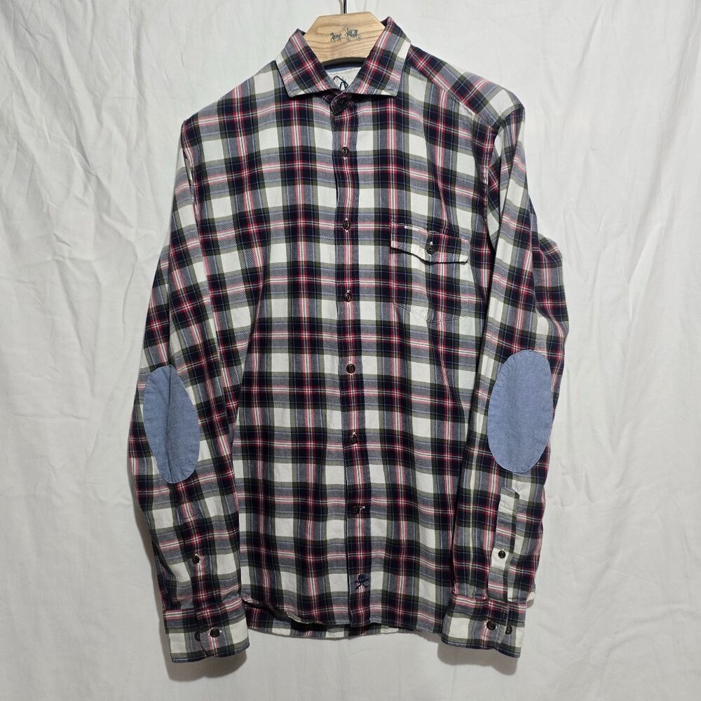 Scalpers LS BF w Elbow Patches - White Black Red Plaid - Sz 38*